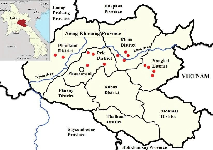 Bản đồ hành chính tỉnh Xieng Khouang, nơi Sao Mai group thực hiện khảo sát siêu dự án điện gió quy mô gần 18.000 ha tại huyện Nong Het, khu vực giáp ranh biên giới Việt - Lào. Bản đồ hành chính tỉnh Xieng Khouang, nơi Sao Mai group thực hiện khảo sát siêu dự án điện gió quy mô gần 18.000 ha tại huyện Nong Het, khu vực giáp ranh biên giới Việt - Lào.