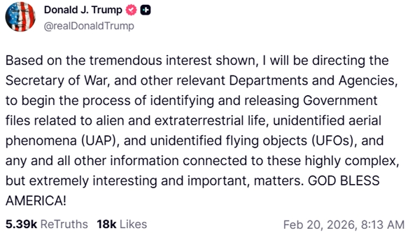 Đáp trả ông Obama, Tổng thống Trump chỉ đạo công bố hồ sơ về UFO và sinh vật ngoài Trái đất