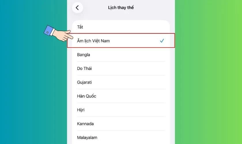 Bật Âm lịch Việt Nam.
