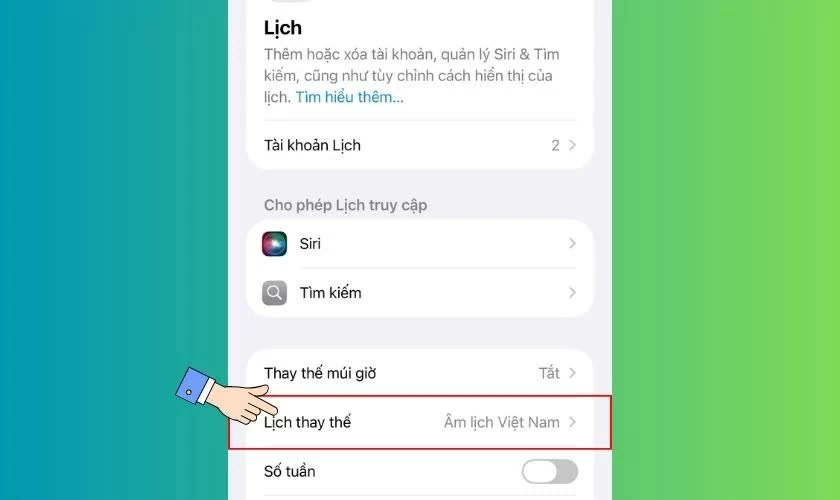 Sau đó, chọn Lịch thay thế (Alternate Calendars).
