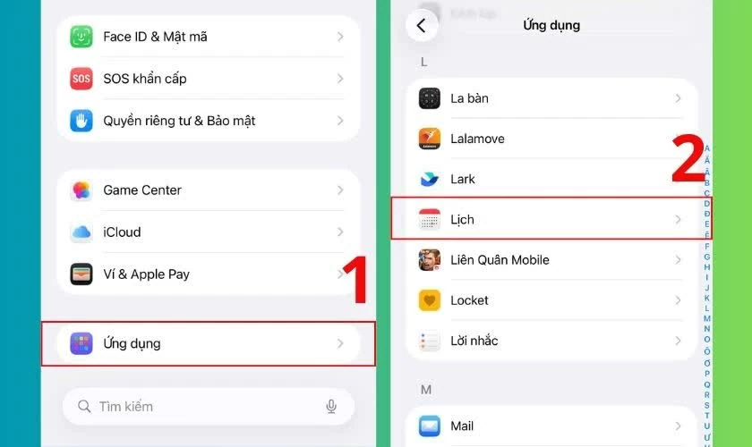 Vào mục Ứng dụng (Apps) và chọn Lịch (Calendar).