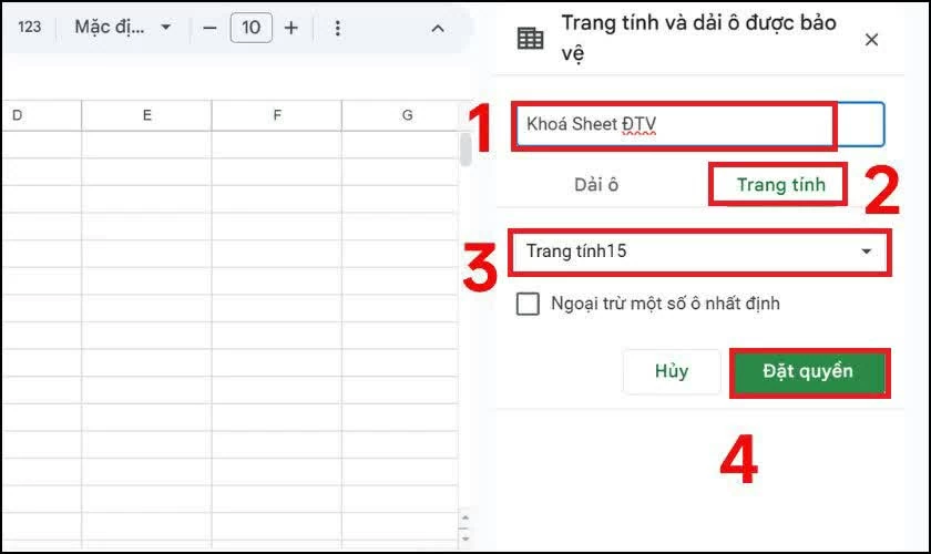Nhập mô tả ngắn gọn cho vùng dữ liệu hoặc trang tính muốn bảo vệ để dễ quản lý.