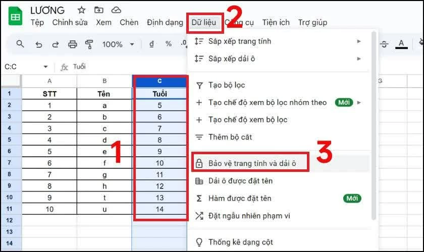 Mở bảng tính Google Sheets.