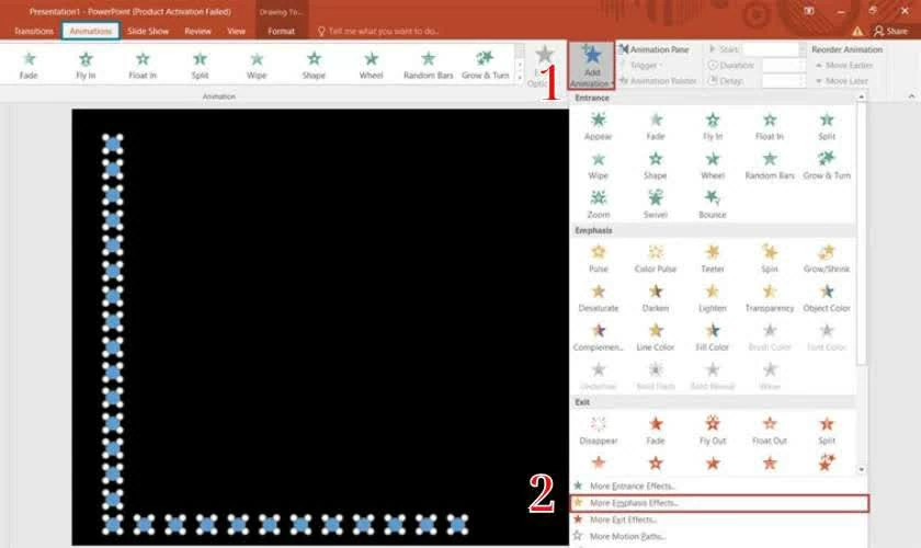 Chuyển sang thẻ Animations, nhấn Add Animation.