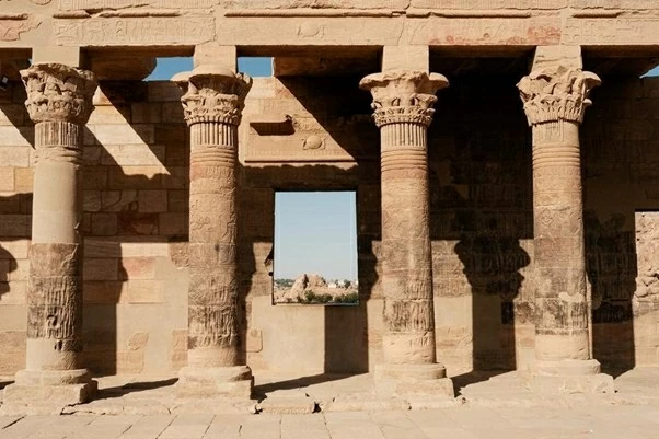 Quần thể đền Philae - một trong những ngôi đền đẹp nhất Ai Cập, thờ nữ thần Isis, nằm trên một hòn đảo ở sông Nile. (Ảnh: Xinhua)