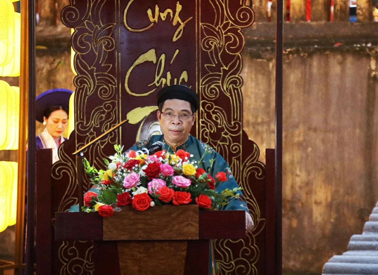 Giám đốc Trung tâm Bảo tồn Di sản Thăng Long - Hà Nội Nguyễn Thanh Quang phát biểu. (Ảnh: Thành Long)