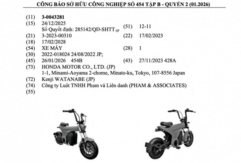 Honda đăng ký kiểu dáng hai mẫu xe máy điện mới tại Việt Nam.