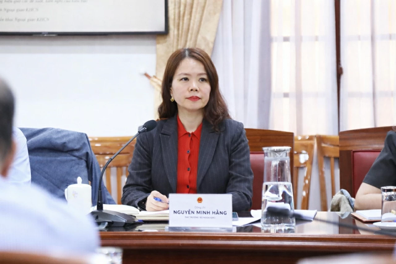 Thứ trưởng Ngoại giao Nguyễn Minh Hằng phát biểu chỉ đạo tại cuộc họp. (Ảnh: Thành Long)