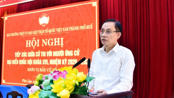 Politburo member, Foreign Minister Le Hoai Trung attends meetings with voters in Hue City