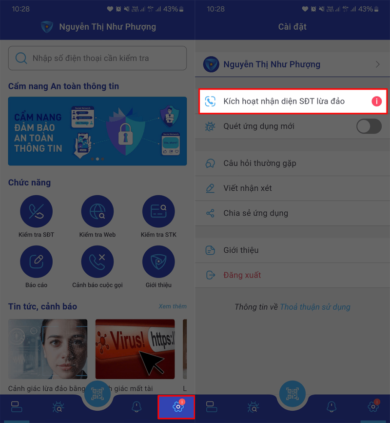 Sau khi đăng ký thành công, vào mục Cài đặt trong ứng dụng. Sau khi đăng ký thành công, vào mục Cài đặt trong ứng dụng.