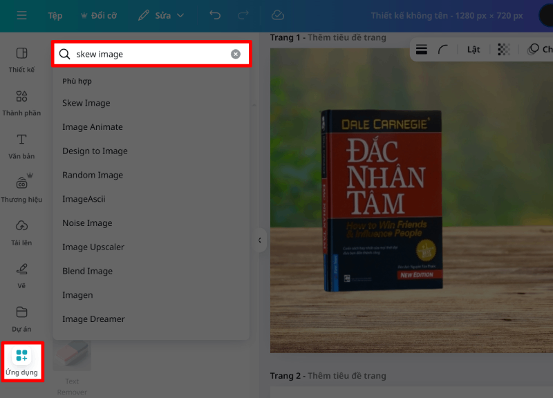 Tại ô tìm kiếm trong phần Ứng dụng, nhập từ khóa Skew Image. 