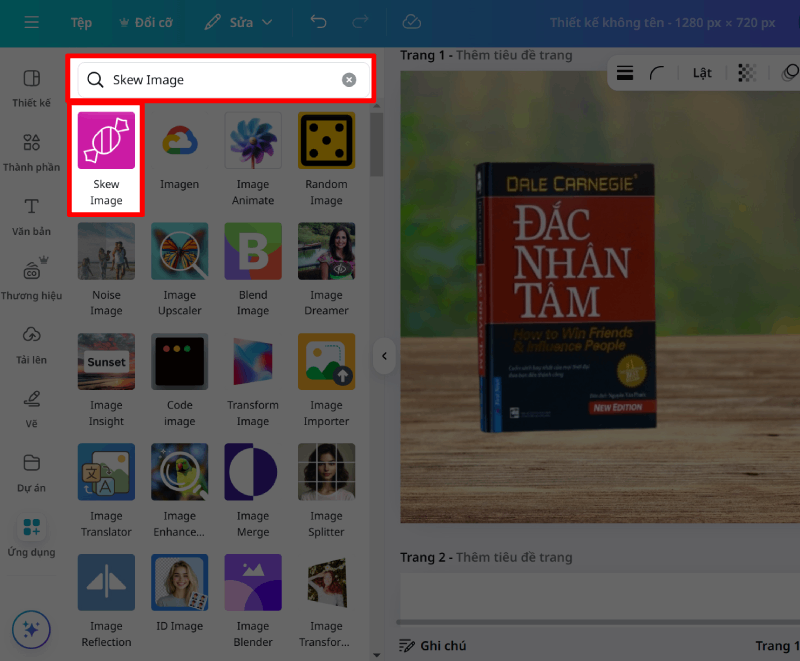 Khi kết quả hiện ra, nhấn chọn ứng dụng Skew Image để mở giao diện chỉnh sửa. L