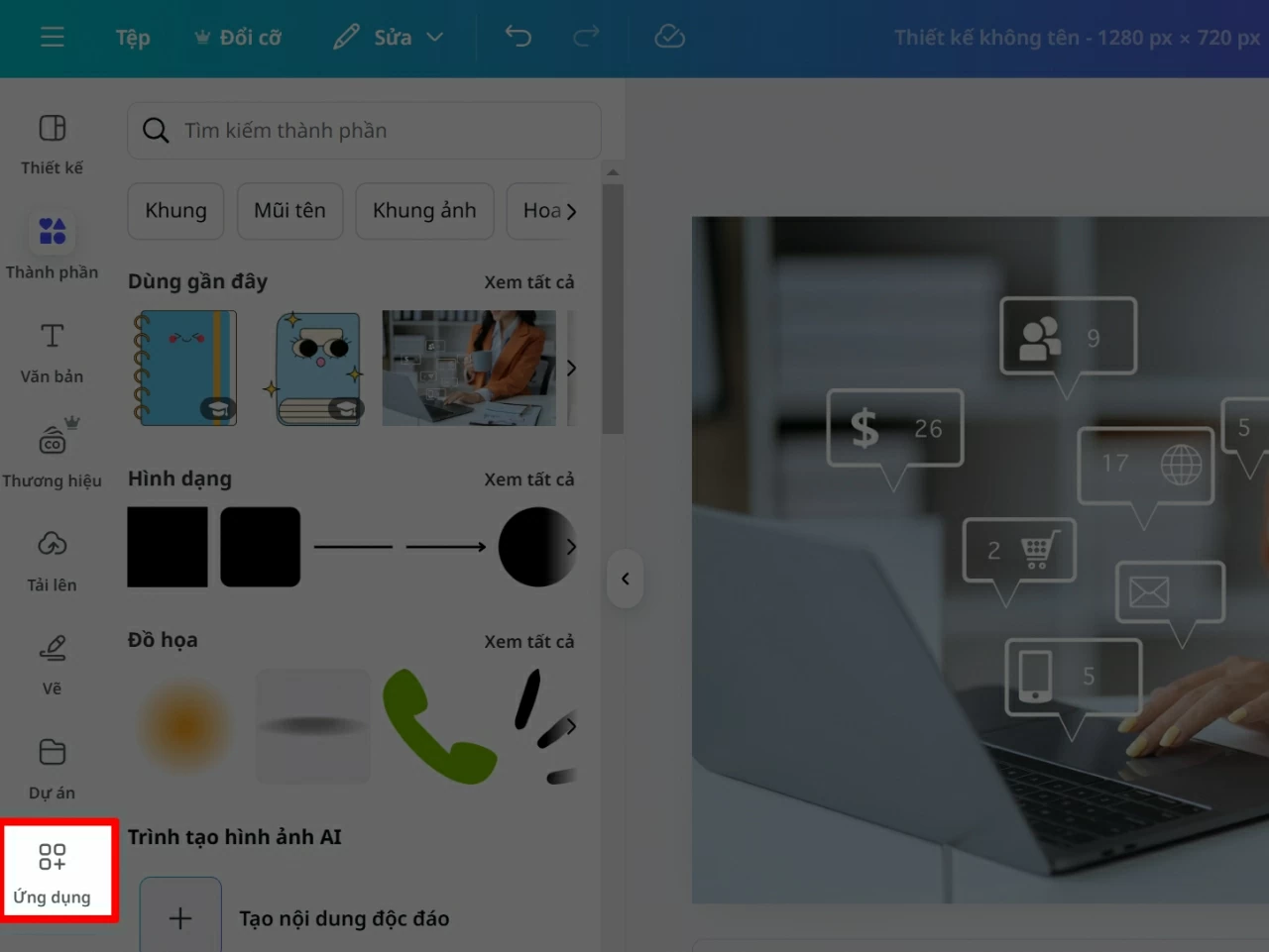 Truy cập Canva và mở thiết kế có chứa hình ảnh bạn muốn chỉnh sửa.