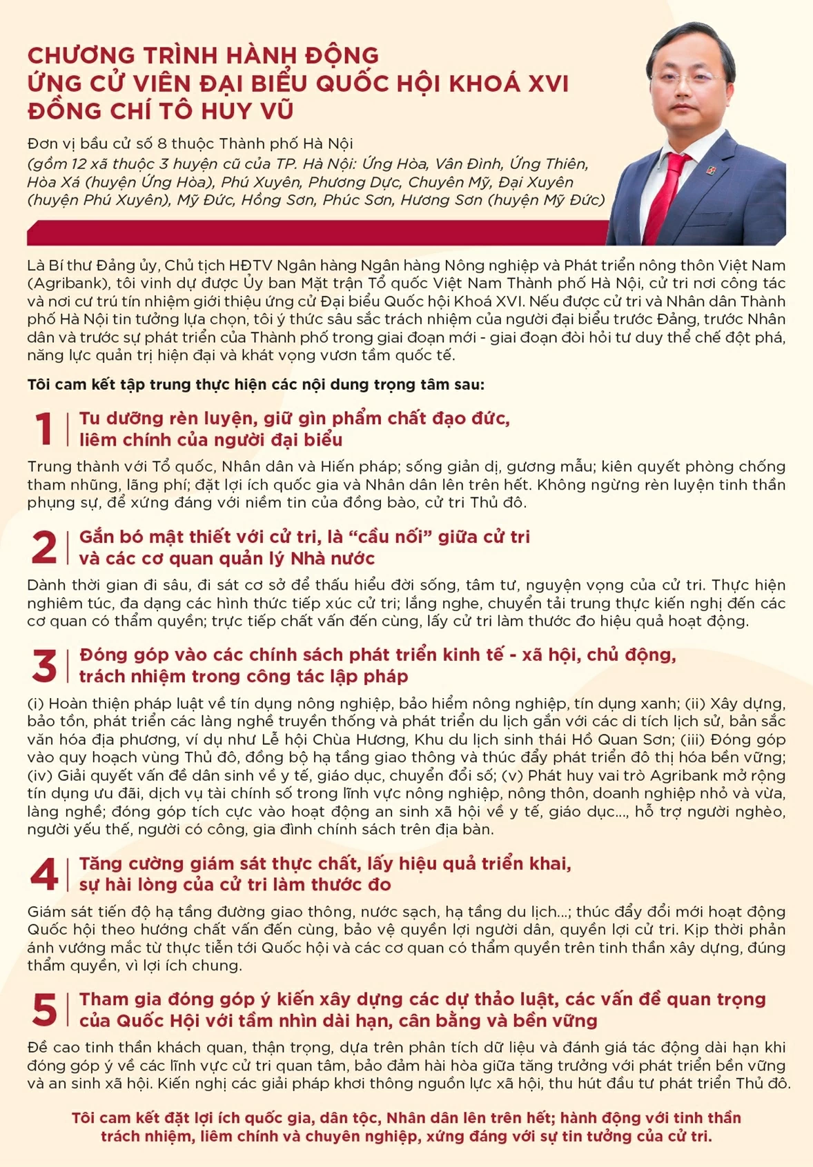 Chủ tịch HĐTV Agribank Tô Huy Vũ ứng cử đại biểu Quốc hội khóa XVI tại Đơn vị bầu cử số 8, TP. Hà Nội Chủ tịch HĐTV Agribank Tô Huy Vũ ứng cử đại biểu Quốc hội khóa XVI tại Đơn vị bầu cử số 8, TP. Hà Nội