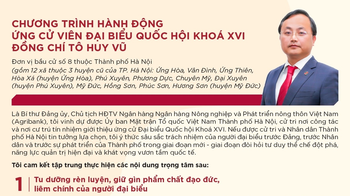 Chủ tịch HĐTV Agribank Tô Huy Vũ ứng cử đại biểu Quốc hội khóa XVI tại đơn vị bầu cử số 8, TP. Hà Nội