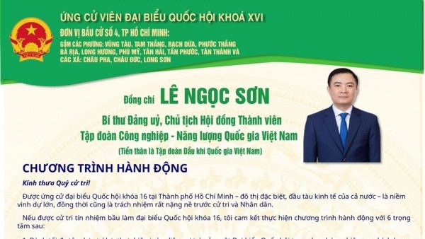 Chủ tịch HĐTV Petrovietnam Lê Ngọc Sơn ứng cử đại biểu Quốc hội khóa XVI tại đơn vị bầu cử số 4, TP Hồ Chí Minh