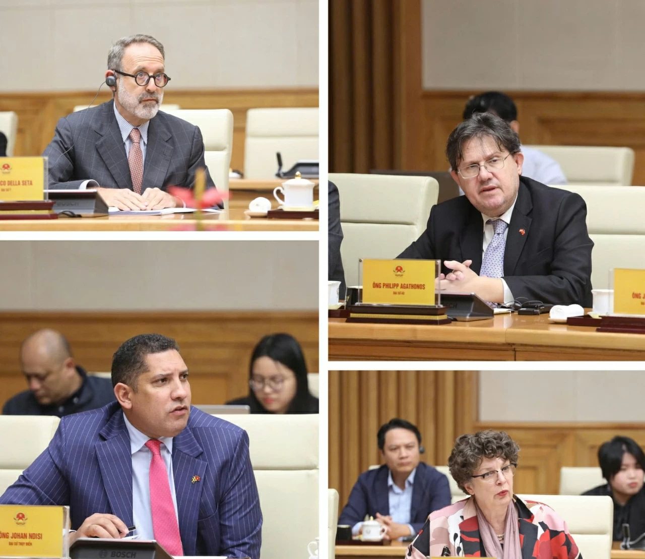 Các Đại sứ và Đại biện EU phát biểu ý kiến tại buổi gặp mặt. (Ảnh: Thành Long) Các Đại sứ và Đại biện EU phát biểu ý kiến tại buổi gặp mặt. (Ảnh: Thành Long)