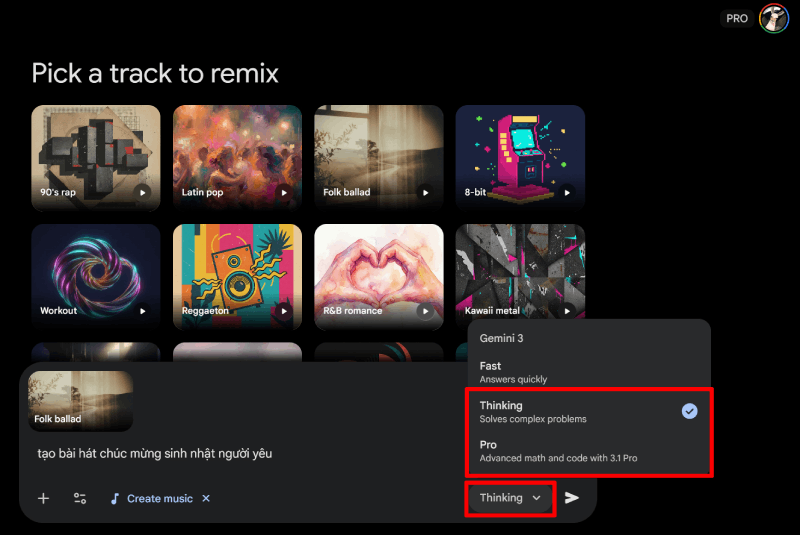 Nhập nội dung lời bài hát hoặc mô tả ý tưởng âm nhạc vào ô yêu cầu. 
