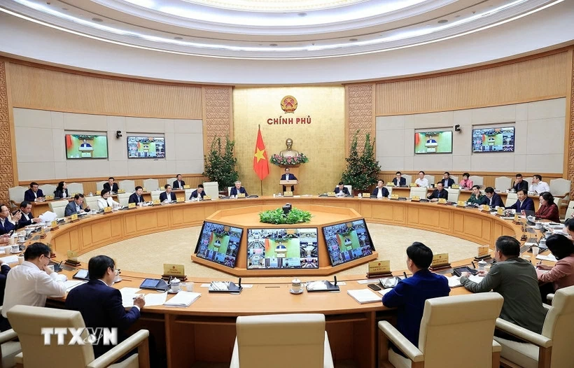 Phiên họp Chính phủ thường kỳ tháng 2 năm 2026 trực tuyến với các địa phương. (Ảnh: Dương Giang/TTXVN)