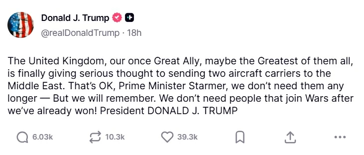 Tổng thống Mỹ nói không cần Anh ‘can thiệp’ để giành chiến thắng tại Iran, London kêu gọi nhìn vào thực chất Tổng thống Mỹ nói không cần Anh ‘can thiệp’ để chiến thắng tại Iran, London kêu gọi nhìn vào thực chất