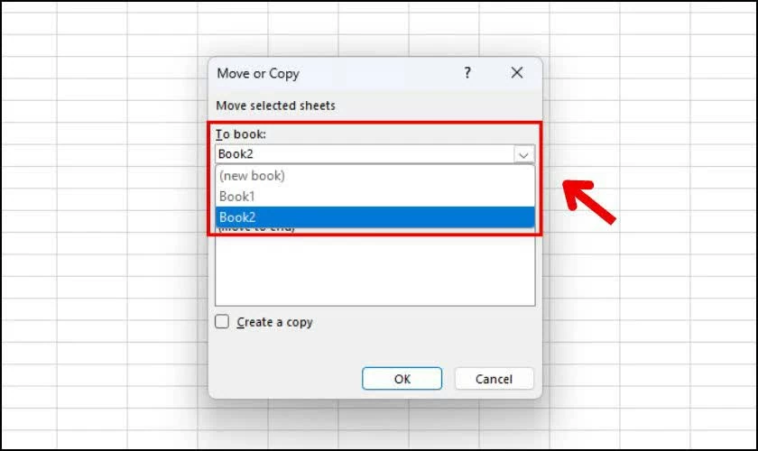 Khi hộp thoại Move or Copy xuất hiện. Khi hộp thoại Move or Copy xuất hiện.