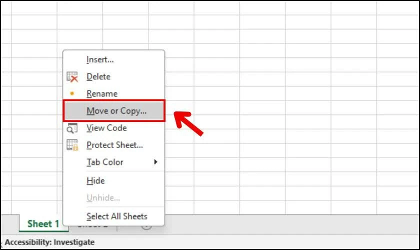 Nhấn chuột phải vào tên sheet mà bạn muốn sao chép.