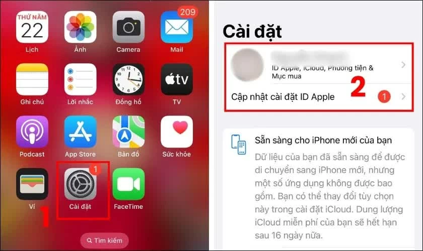 Mở Cài đặt trên iPhone hoặc iPad.