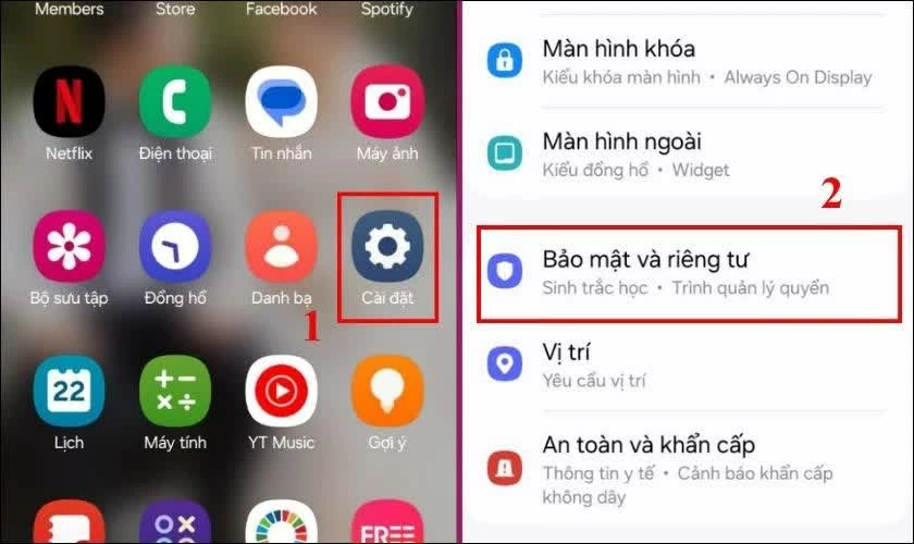 Mở Cài đặt, sau đó chọn Bảo mật và quyền riêng tư trên thiết bị.