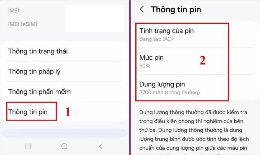 Tiếp tục nhấn vào mục Thông tin pin. Tiếp tục nhấn vào mục Thông tin pin.