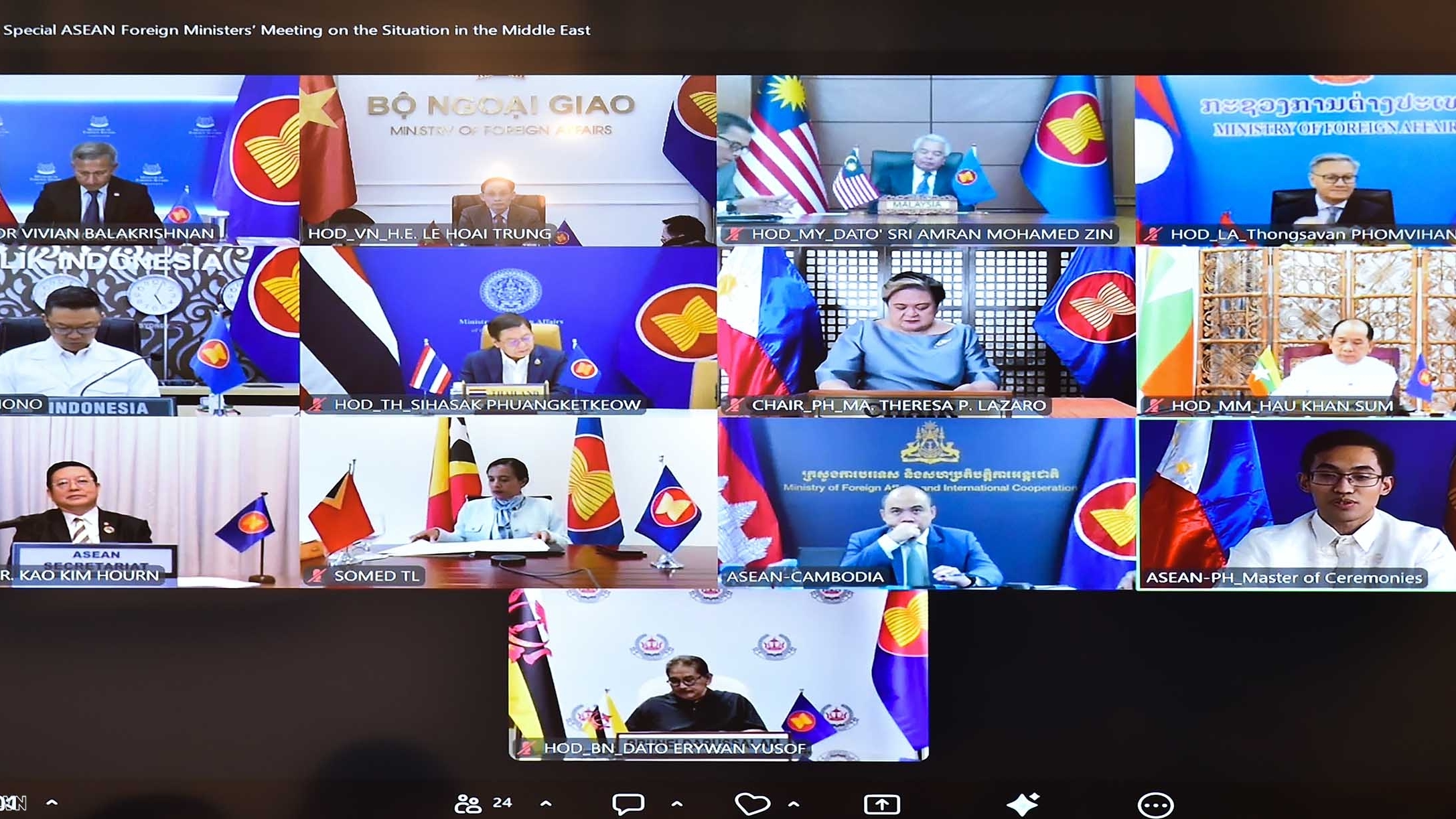 ASEAN họp đặc biệt về tình hình Trung Đông, kêu gọi kiềm chế và thúc đẩy giải pháp hòa bình