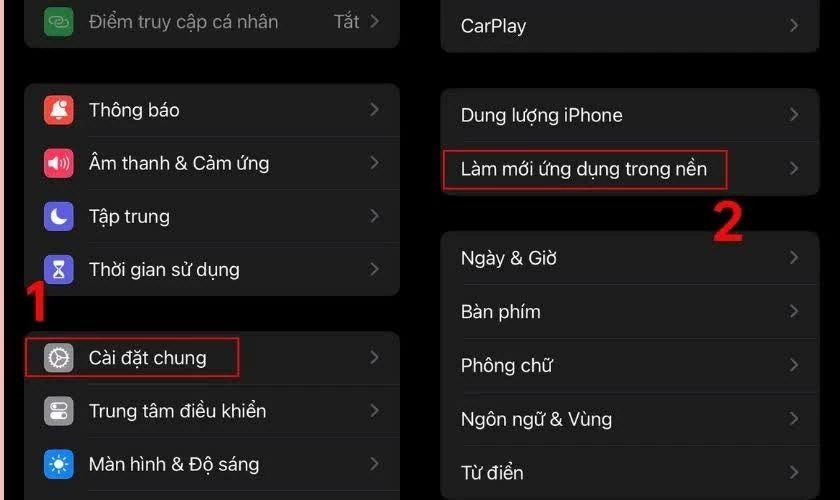 Mở Cài đặt → chọn Cài đặt chung → nhấn vào Làm mới ứng dụng trong nền. Mở Cài đặt → chọn Cài đặt chung → nhấn vào Làm mới ứng dụng trong nền.