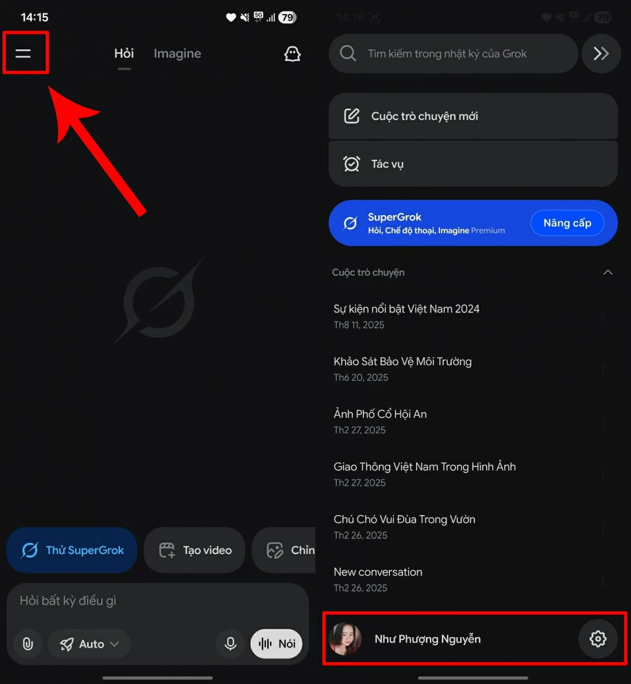 Mở ứng dụng Grok trên điện thoại. Mở ứng dụng Grok trên điện thoại.