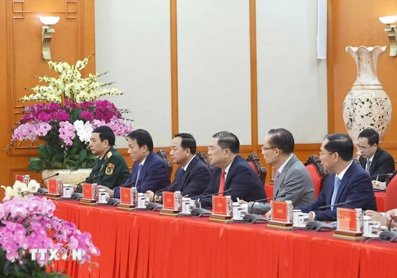 Tổng Bí thư tiếp các Bộ trưởng Trung Quốc nhân dịp Đối thoại chiến lược 3+3. Đoàn đại biểu Việt Nam tham dự buổi tiếp - Ảnh: TTXVN