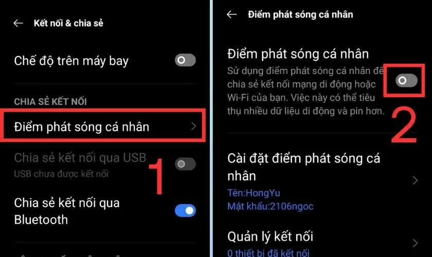 Nhấn vào Điểm phát sóng cá nhân, sau đó bật tính năng này lên. 