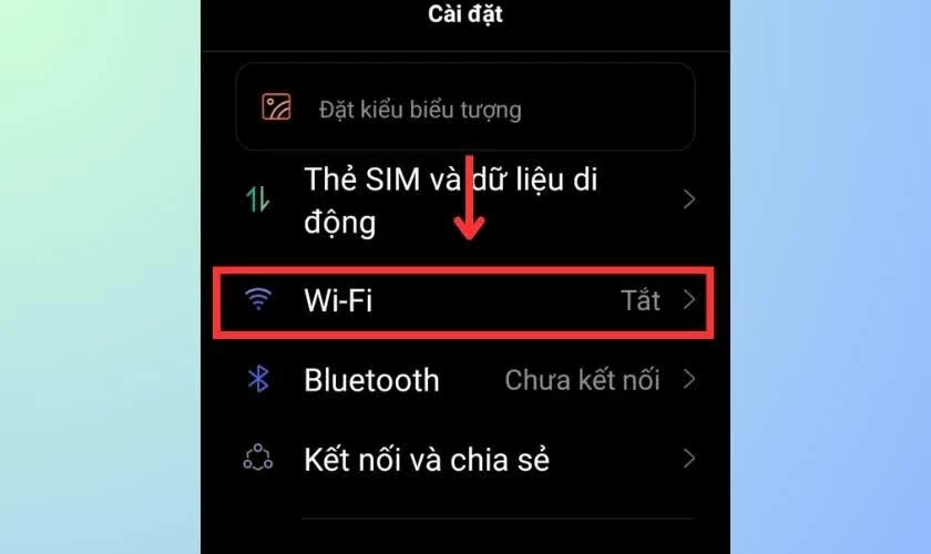 Mở Cài đặt trên điện thoại và chọn mục Wi-Fi. Mở Cài đặt trên điện thoại và chọn mục Wi-Fi.