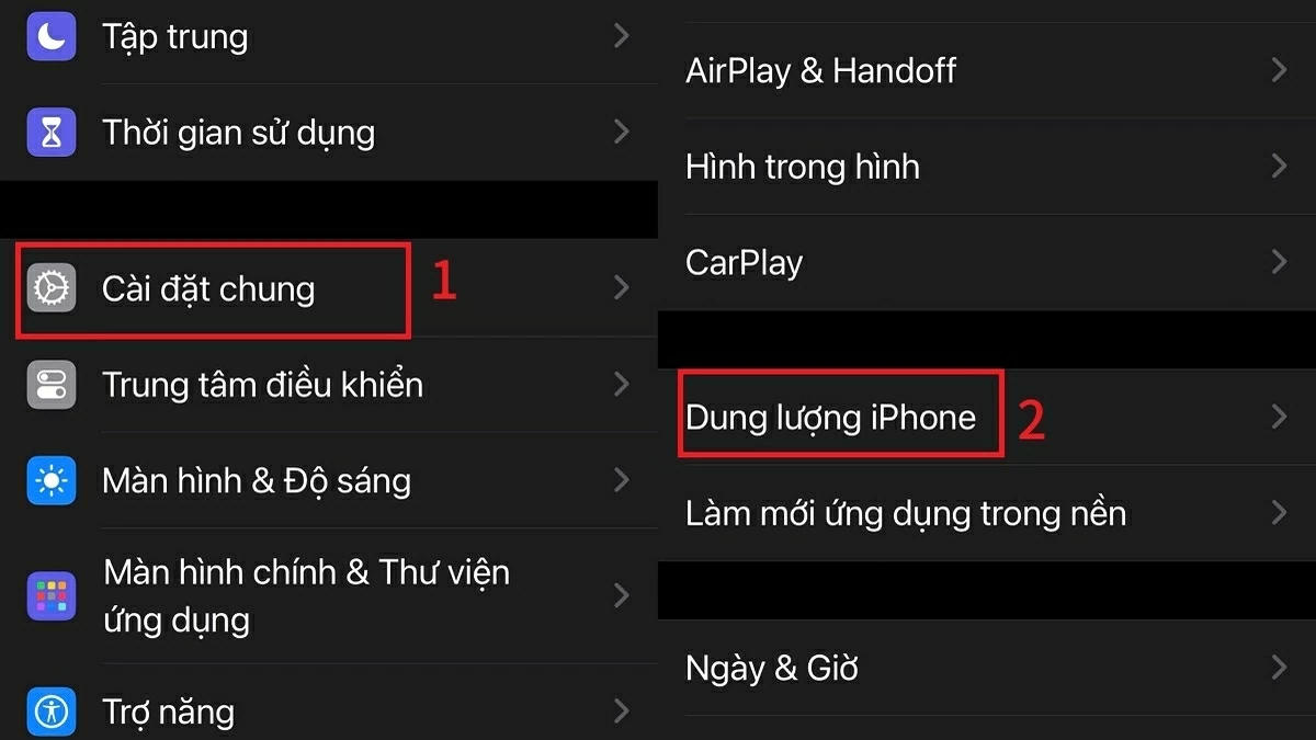 Nhấn vào Dung lượng iPhone để xem tình trạng bộ nhớ trên thiết bị.