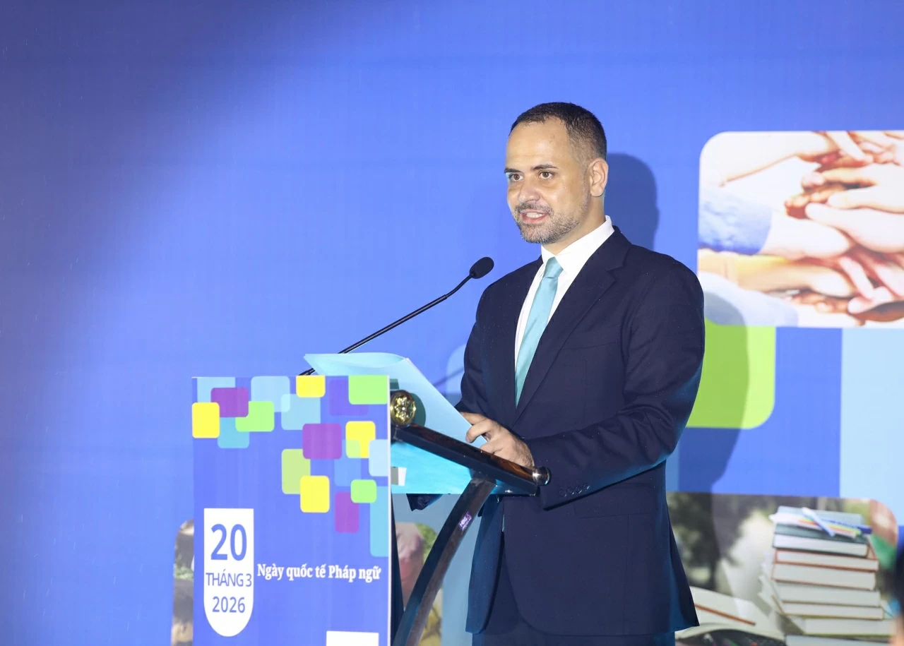 Thay mặt Văn phòng khu vực của OIF, ông Kaloyan Kolev phát biểu tại buổi lễ. (Ảnh: Thành Long)