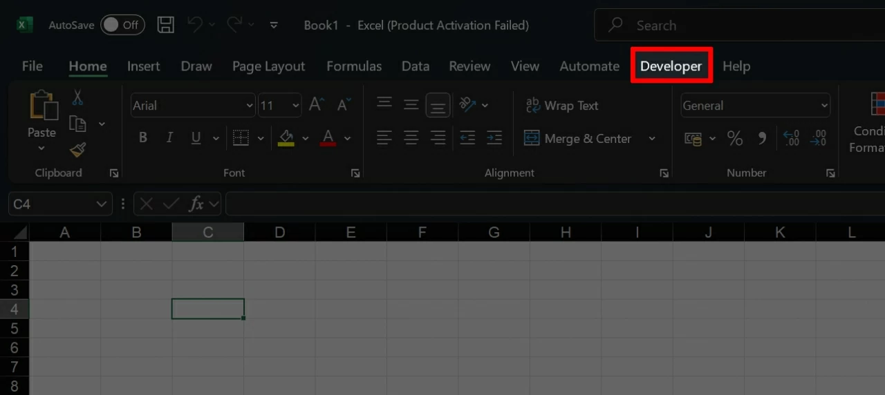Sau khi hoàn tất các bước trên, thẻ Developer sẽ xuất hiện.