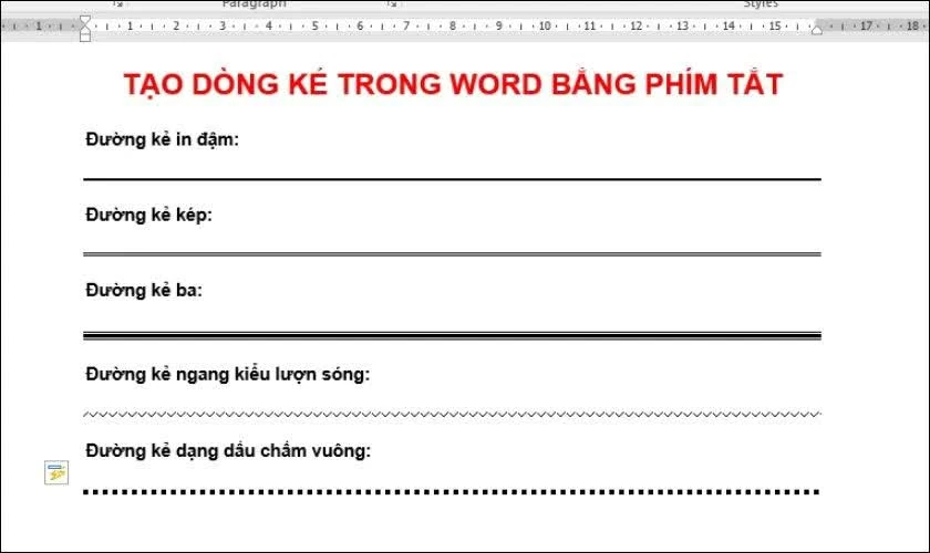 Tạo dòng kẻ bằng phím tắt dễ dàng. Tạo dòng kẻ bằng phím tắt dễ dàng.