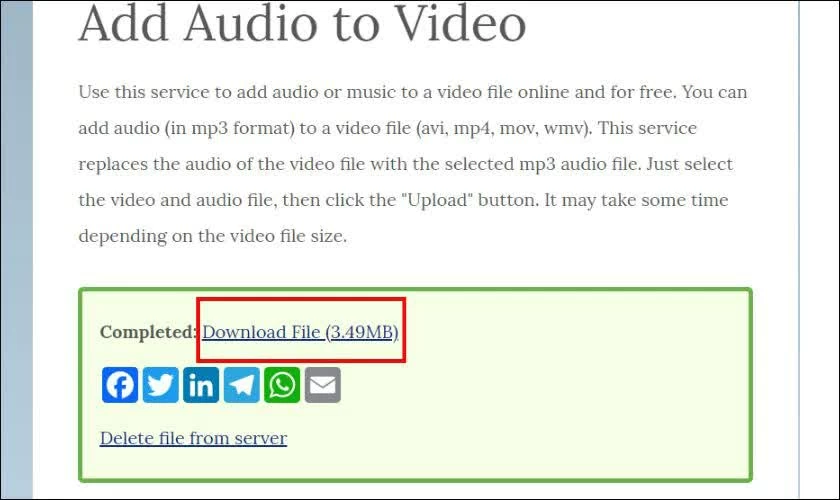 Đợi hệ thống ghép âm thanh vào video.