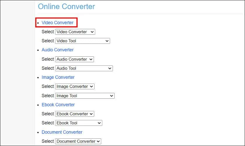 Tại giao diện chính, chọn mục Video Converter.