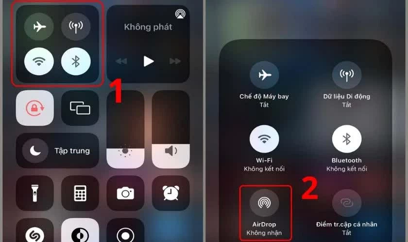 Mở Trung tâm điều khiển, nhấn giữ vào ô kết nối có biểu tượng Wi-Fi. 