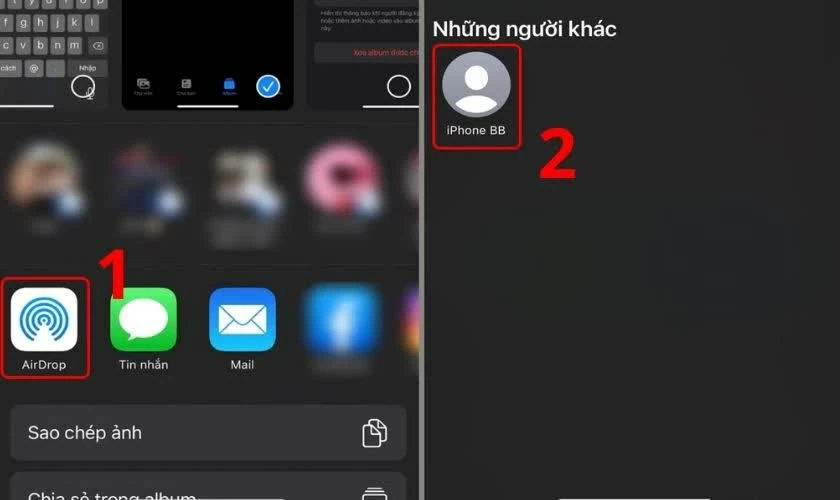 Trong danh sách chia sẻ, chọn AirDrop. Trong danh sách chia sẻ, chọn AirDrop.