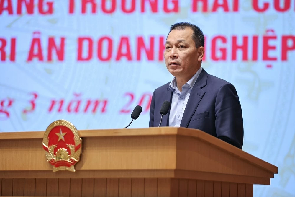Chủ tịch HĐTV EVN Đặng Hoàng An phát biểu tại Hội nghị. (Nguồn: VGP) Chủ tịch HĐTV EVN Đặng Hoàng An phát biểu tại Hội nghị. (Nguồn: VGP)