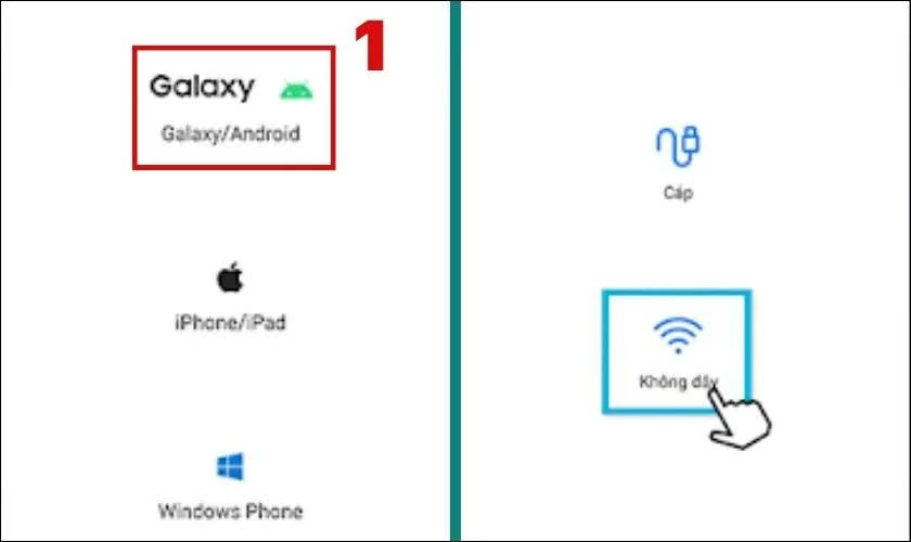 Chọn nguồn thiết bị muốn chuyển dữ liệu.