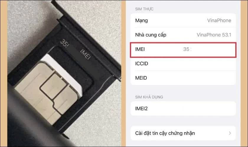 Tại đây, bạn sẽ thấy đầy đủ thông tin của máy, bao gồm cả số IMEI. Tại đây, bạn sẽ thấy đầy đủ thông tin của máy, bao gồm cả số IMEI.