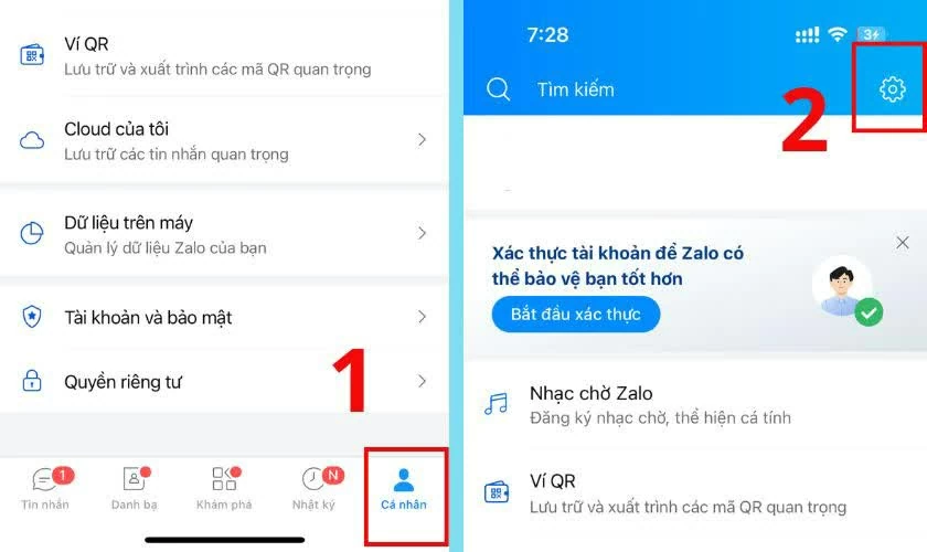 Mở Zalo, chọn Cá Nhân ở góc dưới bên phải.