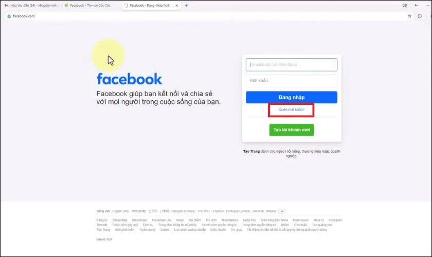 Mở trình duyệt và truy cập trang Facebook. 