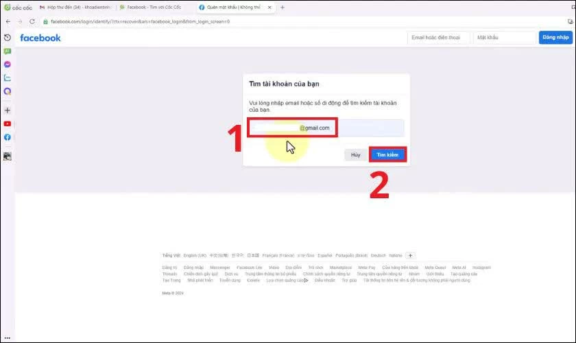 Khi màn hình Tìm kiếm tài khoản xuất hiện.