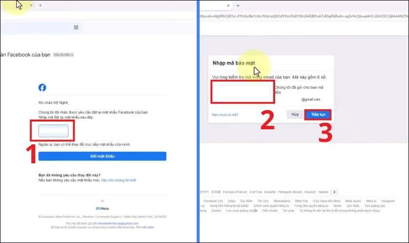 Kiểm tra email hoặc tin nhắn điện thoại để lấy mã xác nhận.